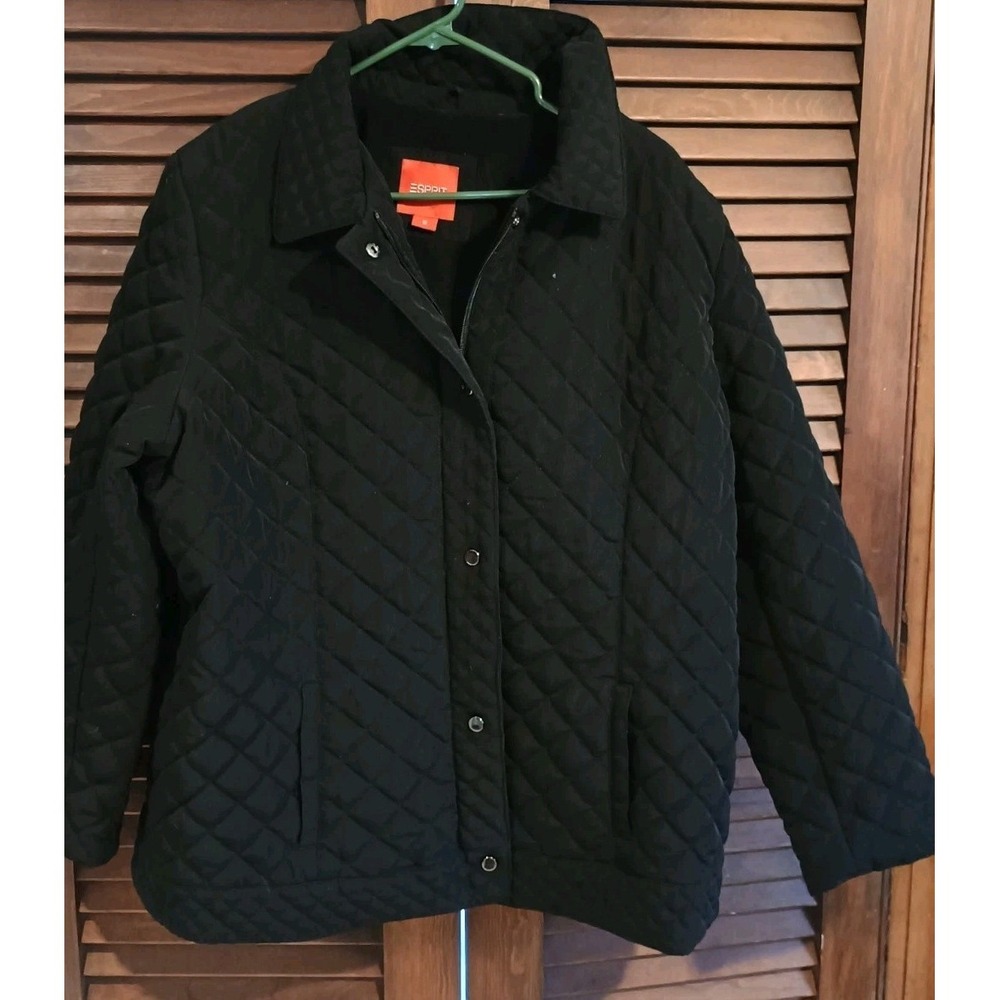 Esprit Outerwear Women's Quilted Black Zip Up Jacket Size 2X Winter Warm